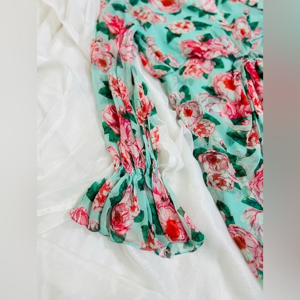Lovers + Friends Sheer Amy Mini Mint & Pink Floral Dress NWT XS - Picture 3 of 13
